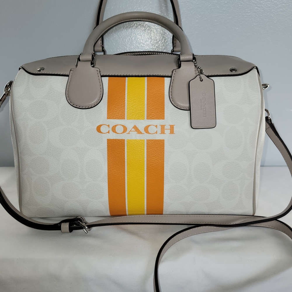 Coach Women's White and Orange Stripe Bag